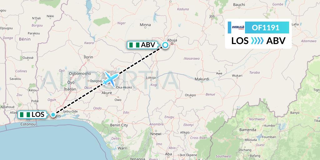 OF1191 Overland Airways Flight Map: Lagos to Abuja