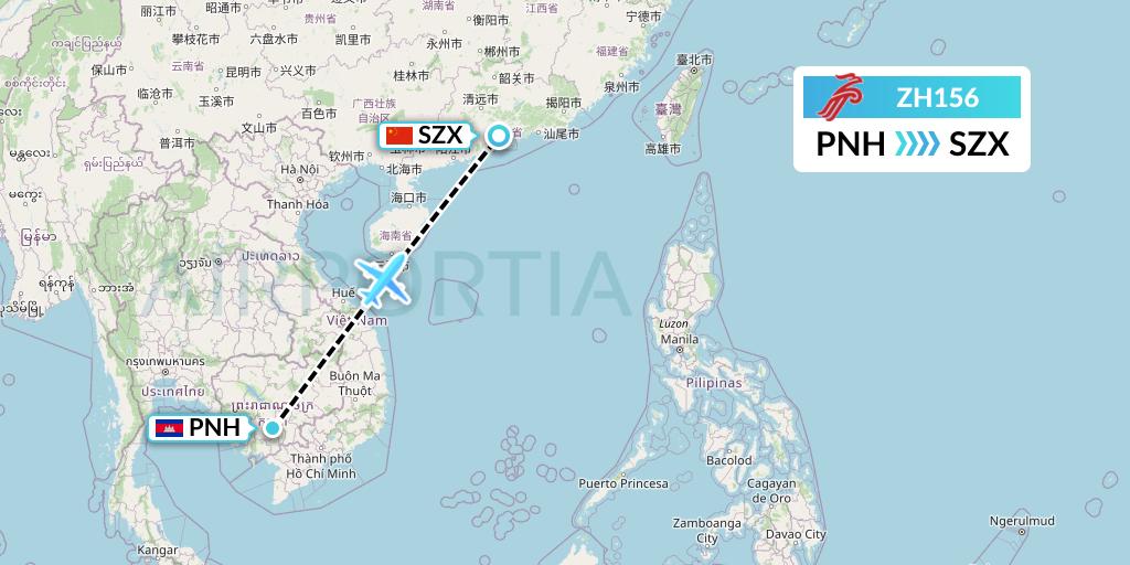 ZH156 Shenzhen Airlines Flight Map: Phnom Penh to Shenzhen