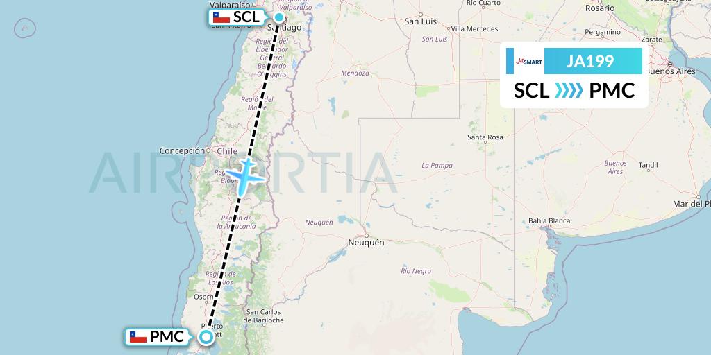 JA199 JetSMART Flight Map: Santiago to Puerto Montt