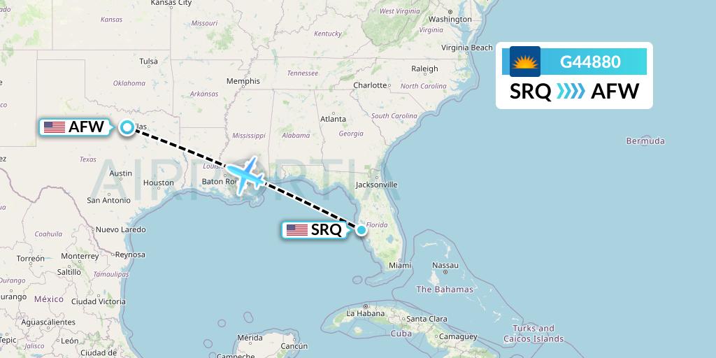 G44880 Allegiant Air Flight Map: Sarasota to Fort Worth
