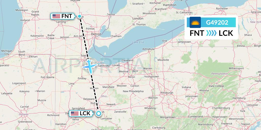 G49202 Allegiant Air Flight Map: Flint to Columbus