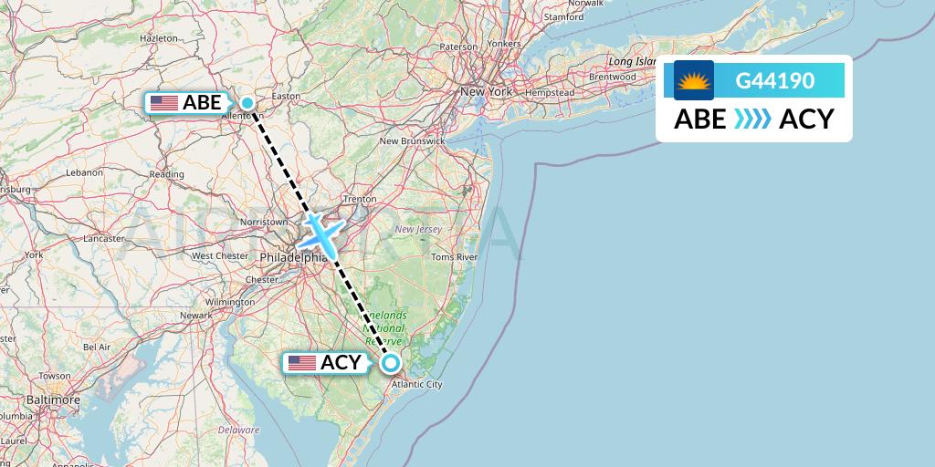 G44190 Allegiant Air Flight Map: Allentown to Atlantic City