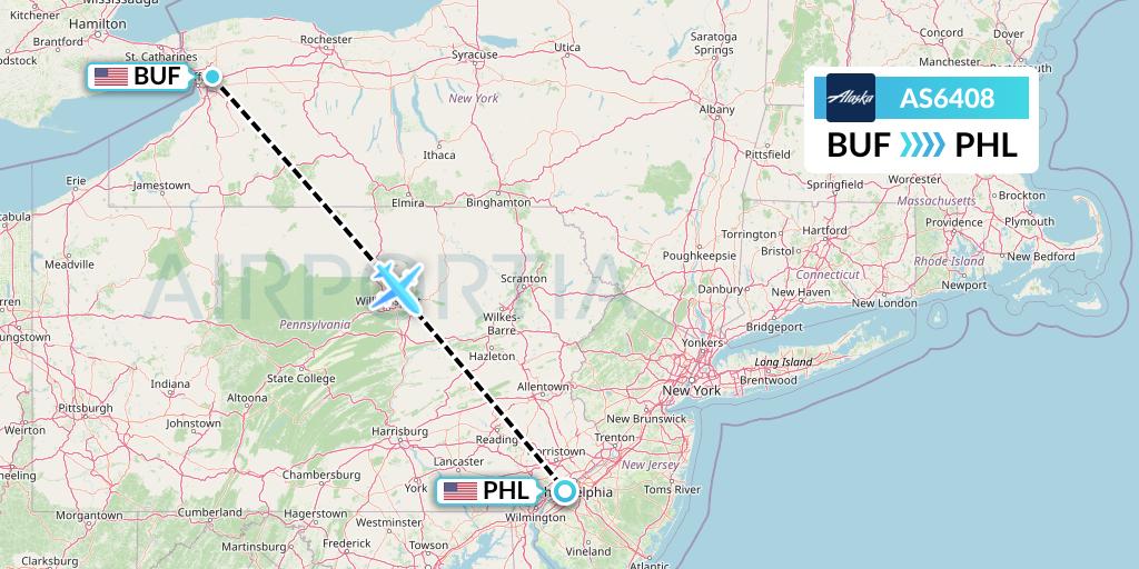 AS6408 Alaska Airlines Flight Map: Buffalo to Philadelphia