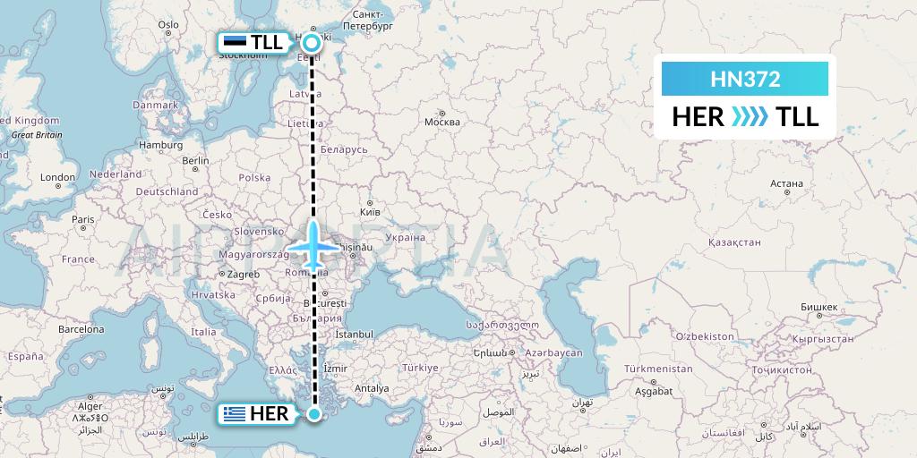 HN372 Uab Heston Airlines Jsc Heston Airl Flight Map: Heraklion to Tallinn