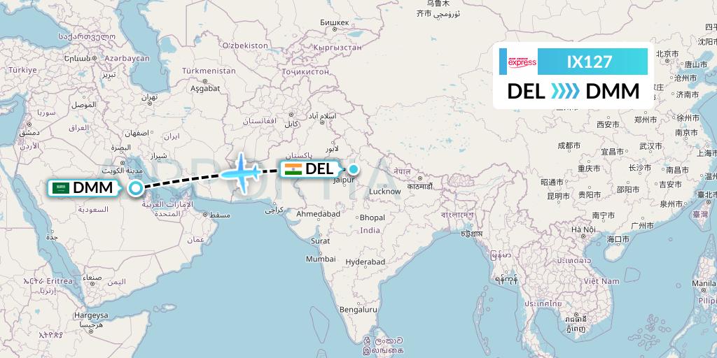 IX127 Air India Express Flight Map: Delhi to Dammam