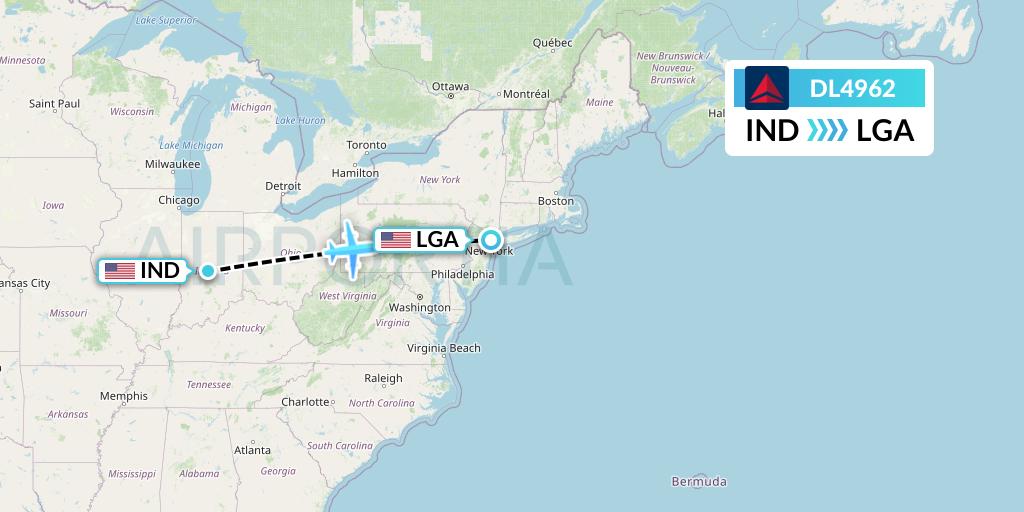 DL4962 Delta Air Lines Flight Map: Indianapolis to New York