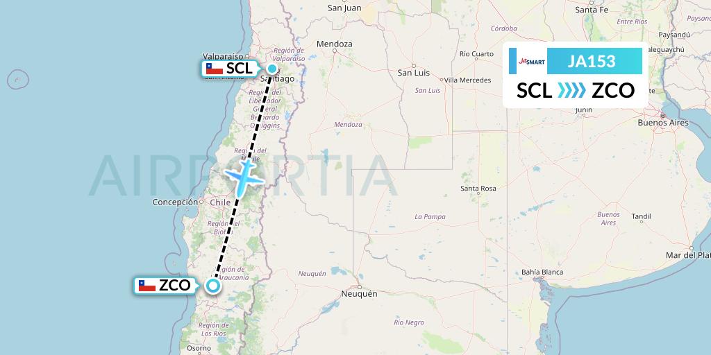 JA153 JetSMART Flight Map: Santiago to Temuco