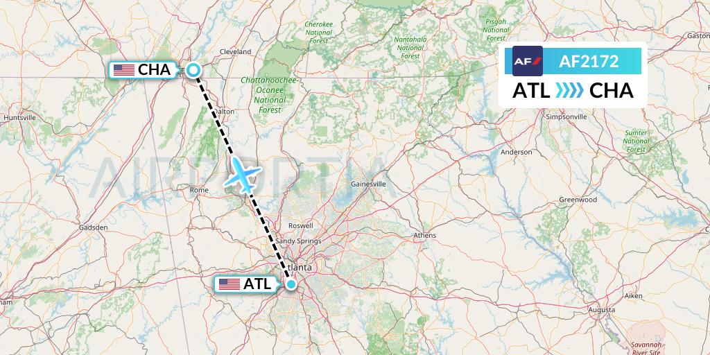 AF2172 Air France Flight Map: Atlanta to Chattanooga