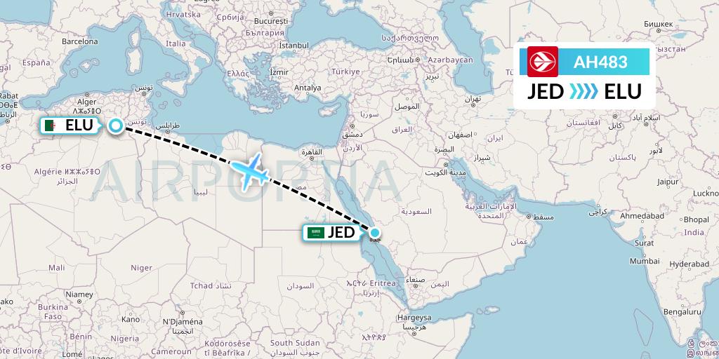 AH483 Air Algerie Flight Map: Jeddah to Guemar