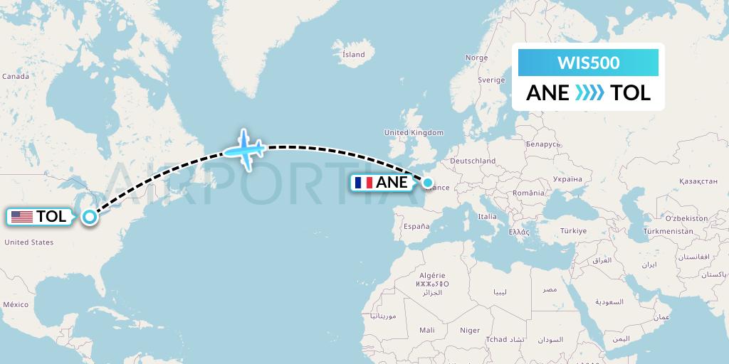 WIS500 Paccair Flight Map: Angers to Toledo