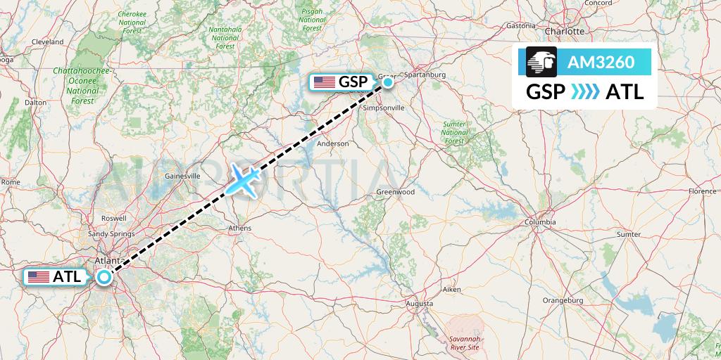 AM3260 Aeromexico Flight Map: Greenville-Spartanburg to Atlanta