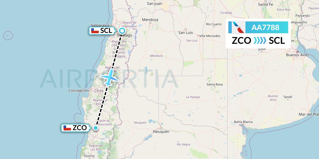 AA7788 American Airlines Flight Map: Temuco to Santiago