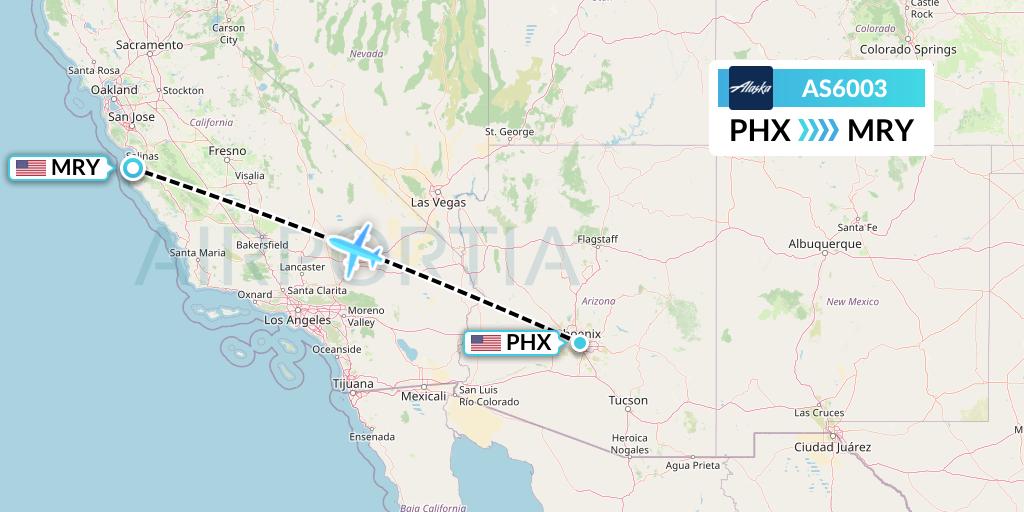 AS6003 Alaska Airlines Flight Map: Phoenix to Monterey
