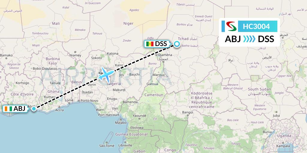 HC3004 Air Senegal Flight Map: Abidjan to Dakar