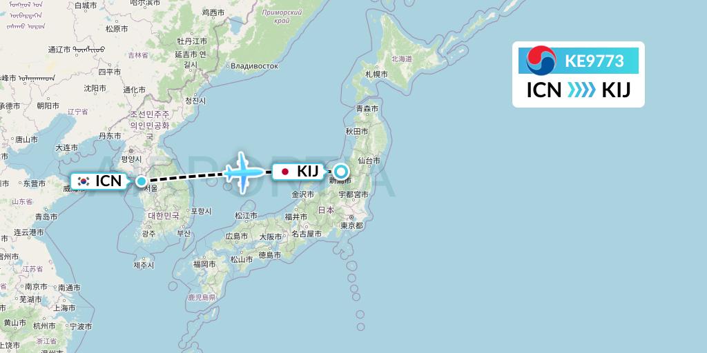 KE9773 Korean Air Flight Map: Seoul to Niigata