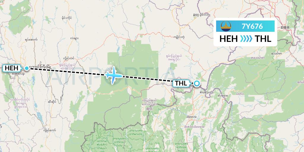 7Y676 Mann Yadanarpon Airlines Flight Map: Heho to Tachilek