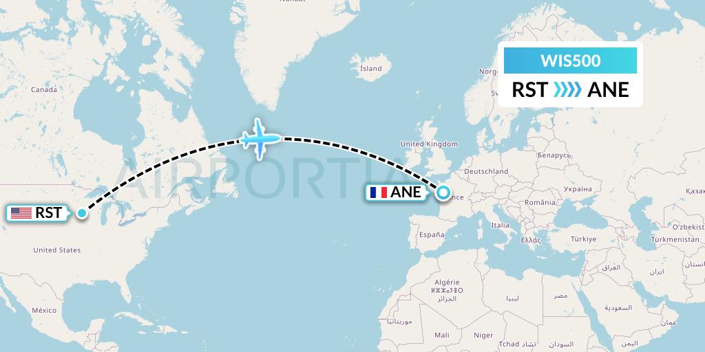 WIS500 Paccair Flight Map: Rochester to Angers