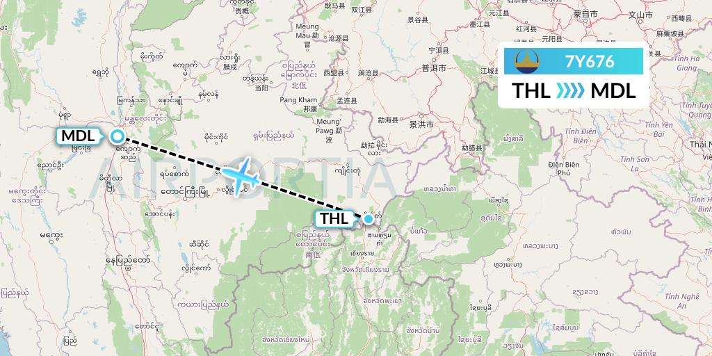 7Y676 Mann Yadanarpon Airlines Flight Map: Tachilek to Mandalay
