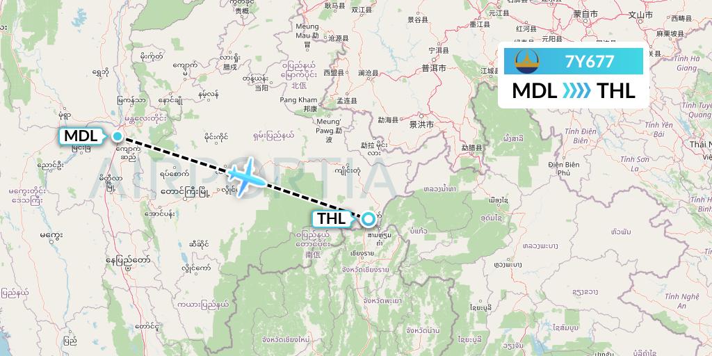 7Y677 Mann Yadanarpon Airlines Flight Map: Mandalay to Tachilek
