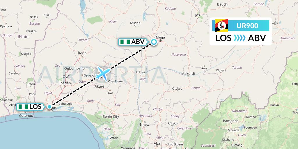 UR900 Uganda Airlines Flight Map: Lagos to Abuja