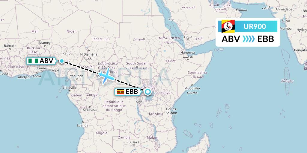 UR900 Uganda Airlines Flight Map: Abuja to Entebbe
