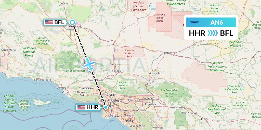 AN6 Advanced Air Flight Map: Hawthorne to Bakersfield