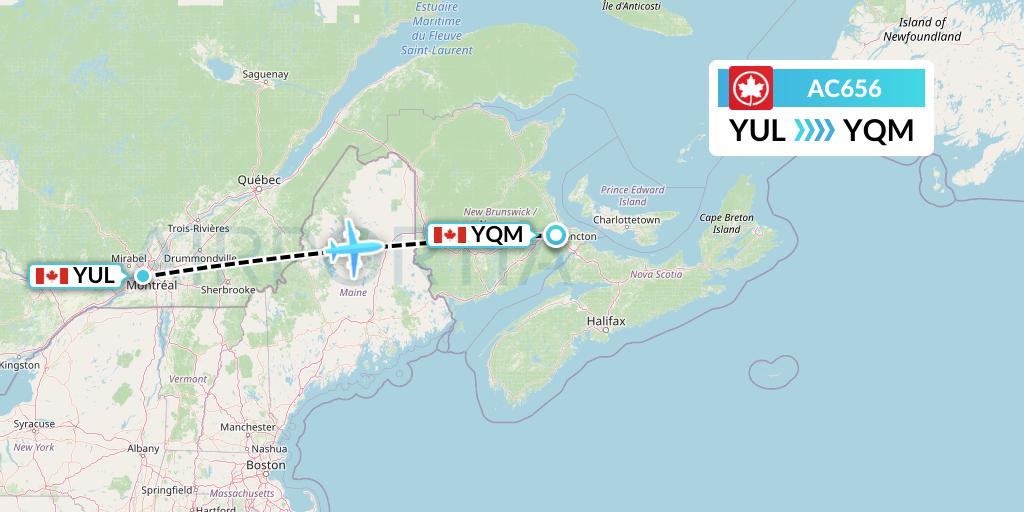 AC656 Air Canada Flight Map: Montreal to Moncton