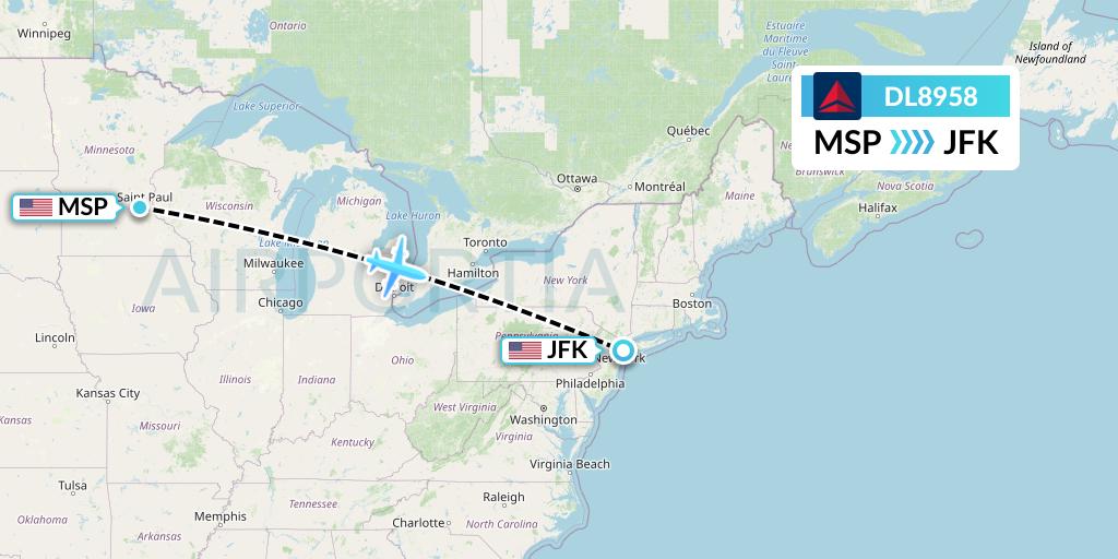 DL8958 Delta Air Lines Flight Map: Minneapolis to New York