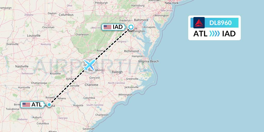 DL8960 Delta Air Lines Flight Map: Atlanta to Washington