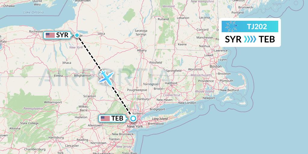 TJ202 Tradewind Aviation Flight Map: Syracuse to Teterboro