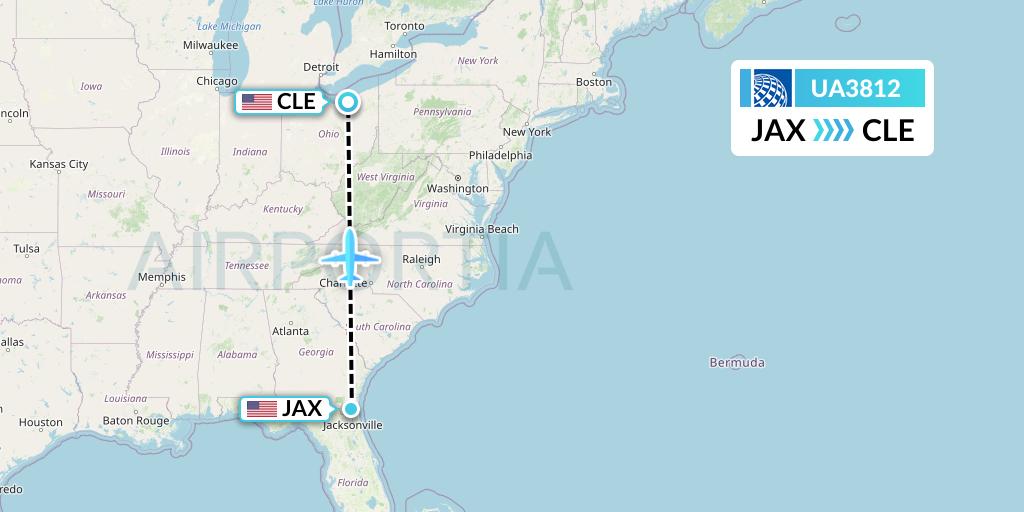 UA3812 United Airlines Flight Map: Jacksonville to Cleveland