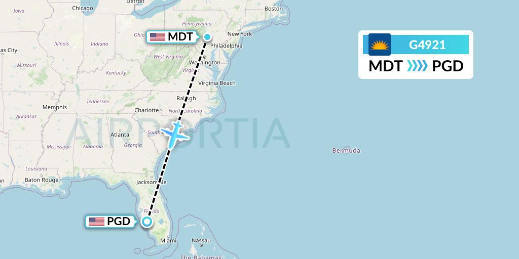 G4921 Allegiant Air Flight Map: Harrisburg to Punta Gorda