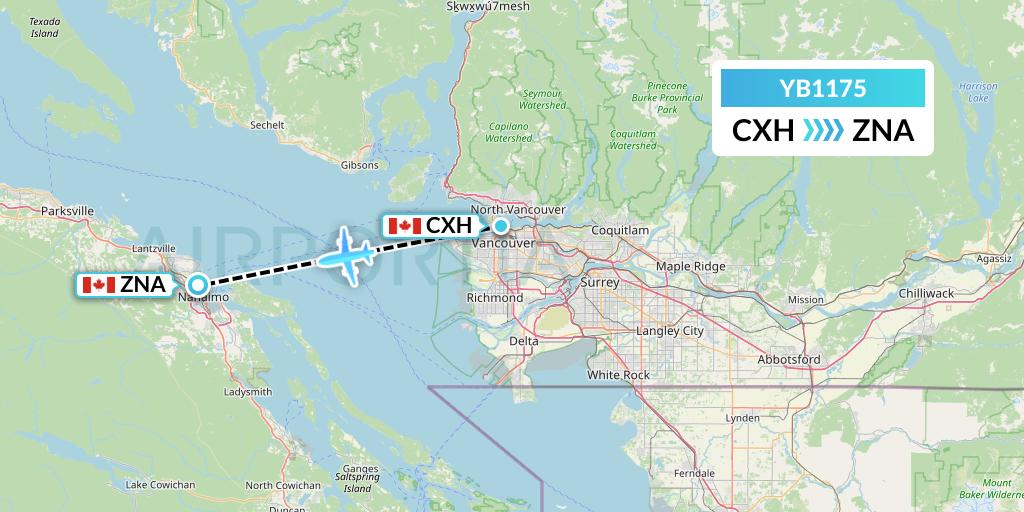 YB1175 Harbour Air Seaplanes Flight Map: Vancouver to Nanaimo