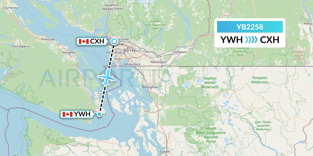 YB2258 Harbour Air Seaplanes Flight Map: Victoria to Vancouver