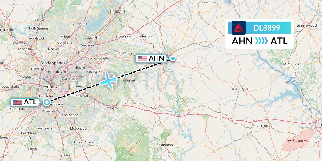 DL8899 Delta Air Lines Flight Map: Athens to Atlanta