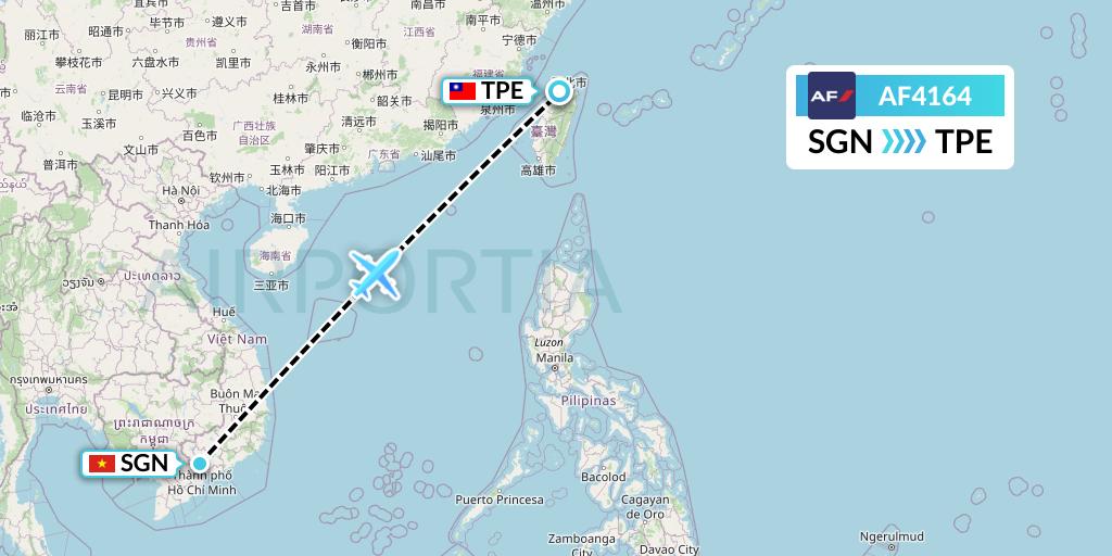 AF4164 Air France Flight Map: Ho Chi Minh City to Taipei