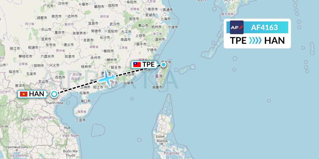AF4163 Air France Flight Map: Taipei to Hanoi
