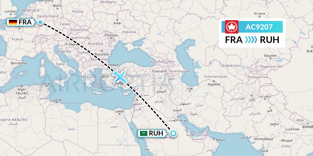 AC9207 Air Canada Flight Map: Frankfurt to Riyadh