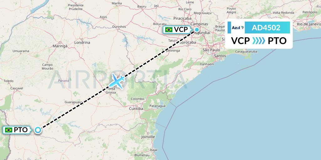 AD4502 Azul Brazilian Airlines Flight Map: Campinas to Pato Branco