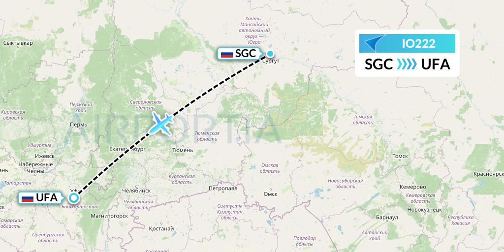 IO222 IrAero Flight Map: Surgut to Ufa