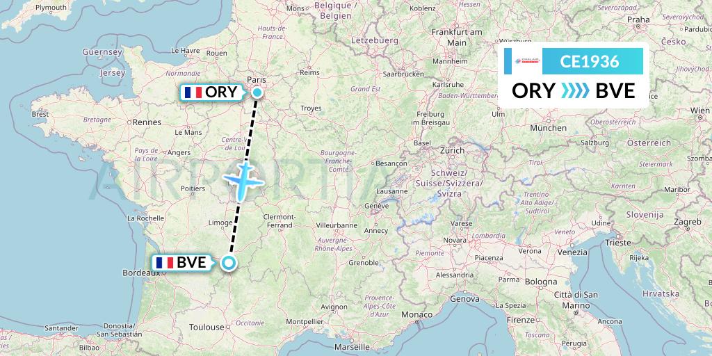 CE1936 Chalair Aviation Flight Map: Paris to Brive