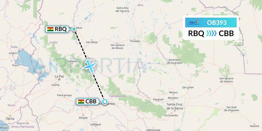 OB393 Boliviana de Aviacion Flight Map: Rurenabaque to Cochabamba