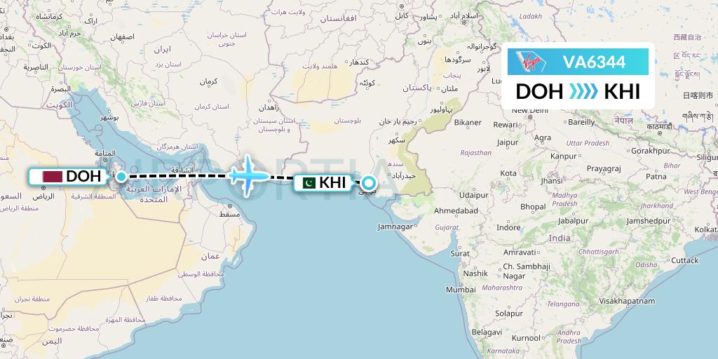 VA6344 Virgin Australia Flight Map: Doha to Karachi