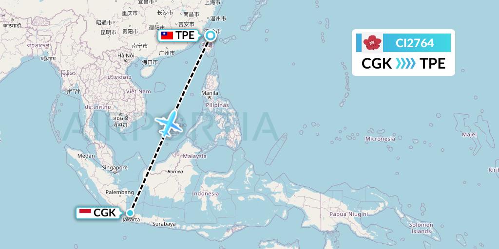 CI2764 China Airlines Flight Map: Jakarta to Taipei