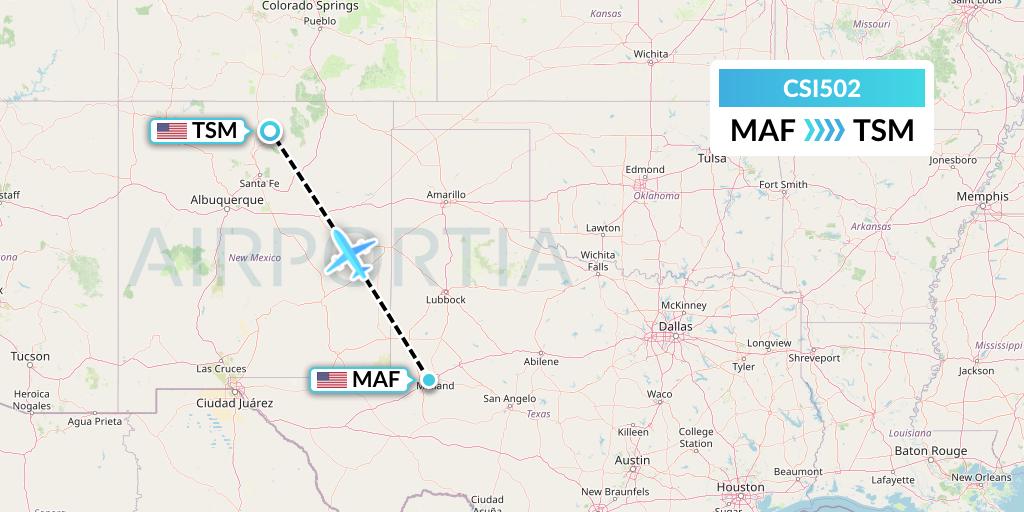 CSI502 Csi Aviation Flight Map: Midland to Taos
