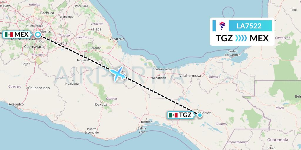 LA7522 LAN Airlines Flight Map: Tuxtla Gutierrez to Mexico City