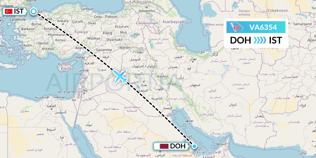VA6354 Virgin Australia Flight Map: Doha to Istanbul