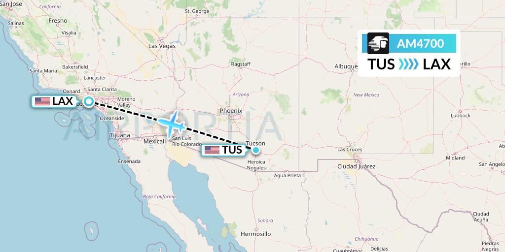 AM4700 Aeromexico Flight Map: Tucson to Los Angeles