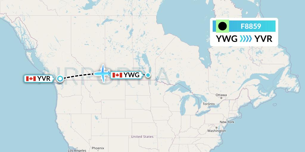 F8859 Flair Airlines Flight Map: Winnipeg to Vancouver