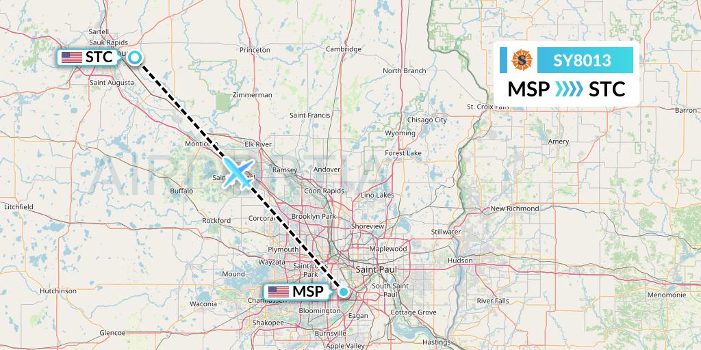 SY8013 Sun Country Airlines Flight Map: Minneapolis to St Cloud